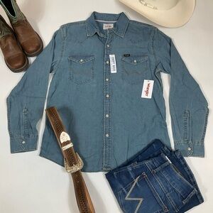 Wrangler Pearl Snap Denim Cowboy Shirt Medium